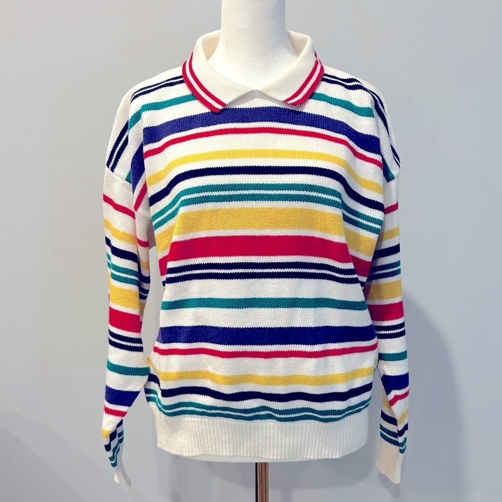 Talbot’s Vintage 90s/Y2K Striped Primary Colors Pullover Collared Sweater EUC